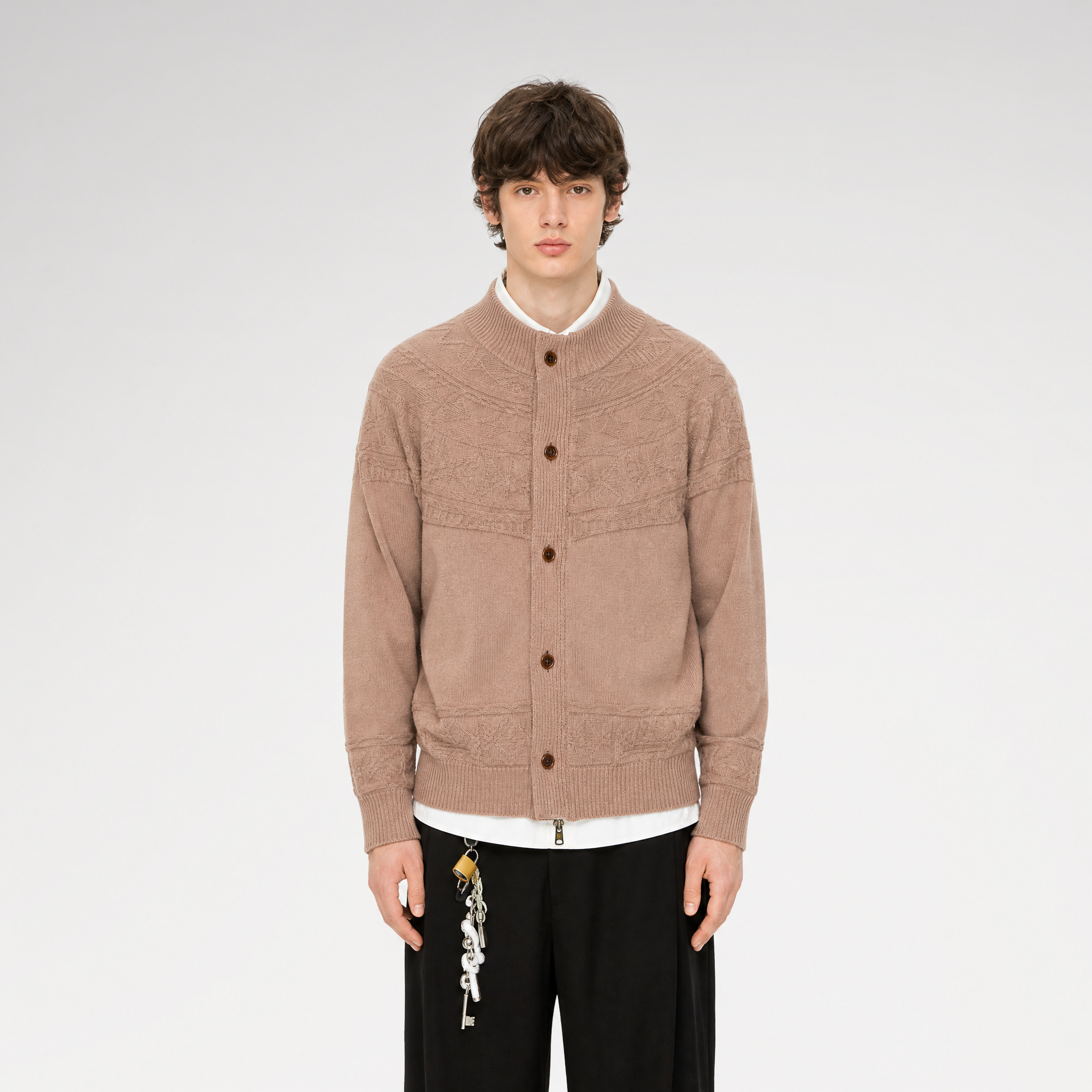 Jacquard Knit Zip Cardigan