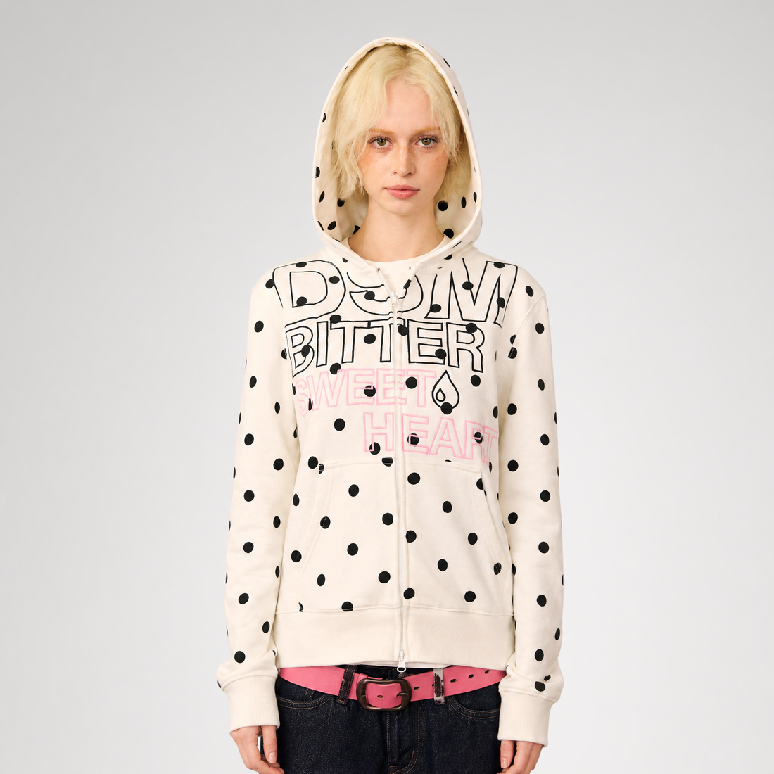 Polka-Dot Slim-Fit Zip Hoodie