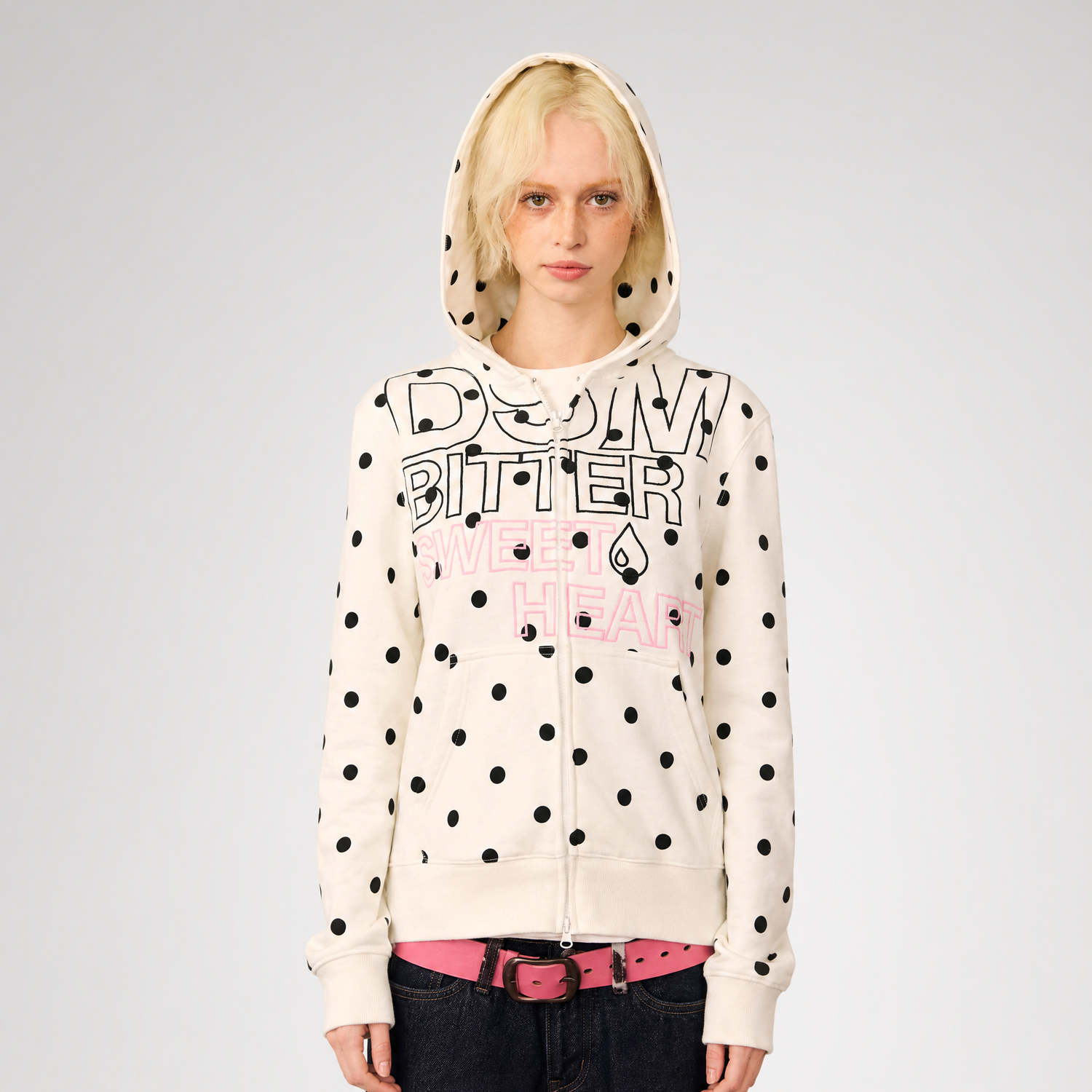 Polka-Dot Slim-Fit Zip Hoodie