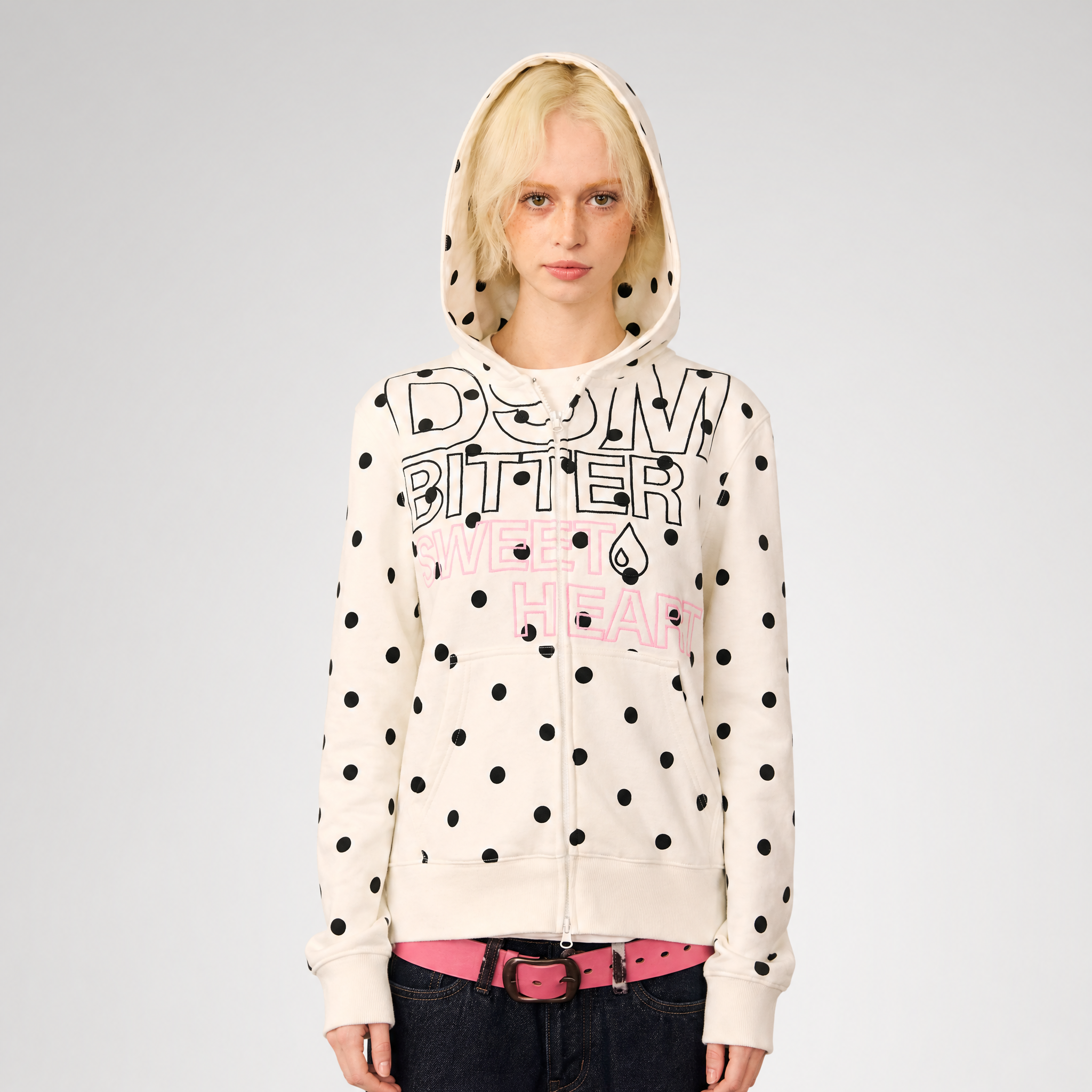 Polka-Dot Slim-Fit Zip Hoodie