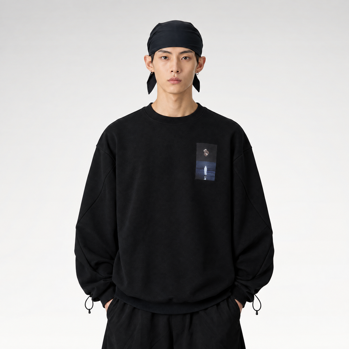 Twisted Sleeve Drawstring Sweatshirt