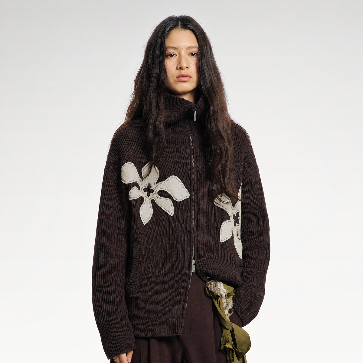 Appliqué Zip-Up Knit Jacket