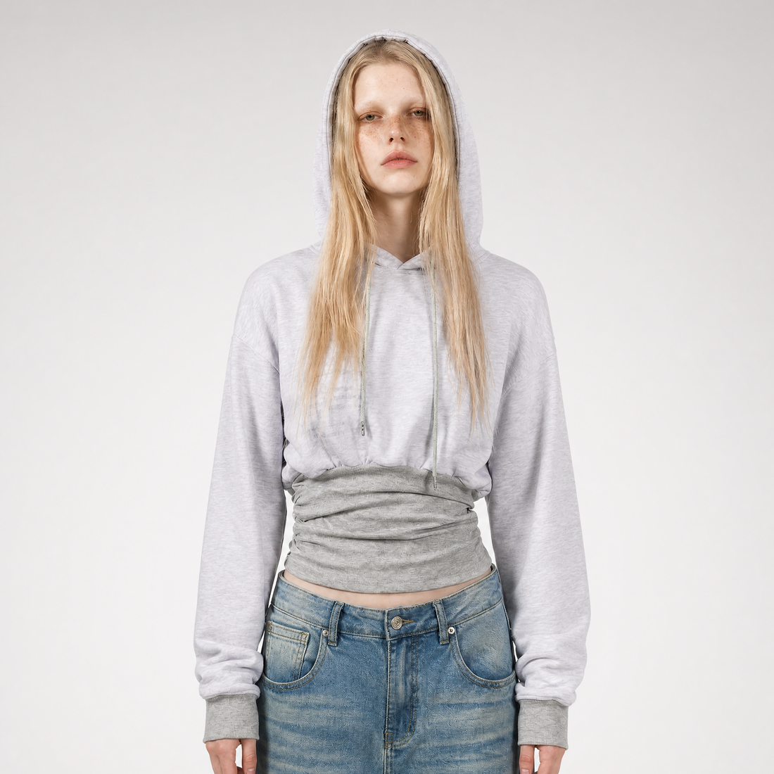 Printed Cinched Cropped Hoodie