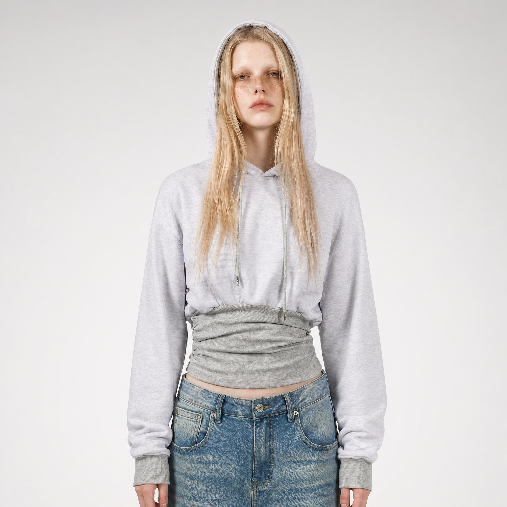 Printed Cinched Cropped Hoodie
