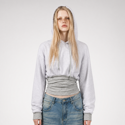 Printed Cinched Cropped Hoodie