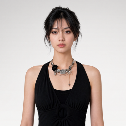 Punk Flower Watch Necklace