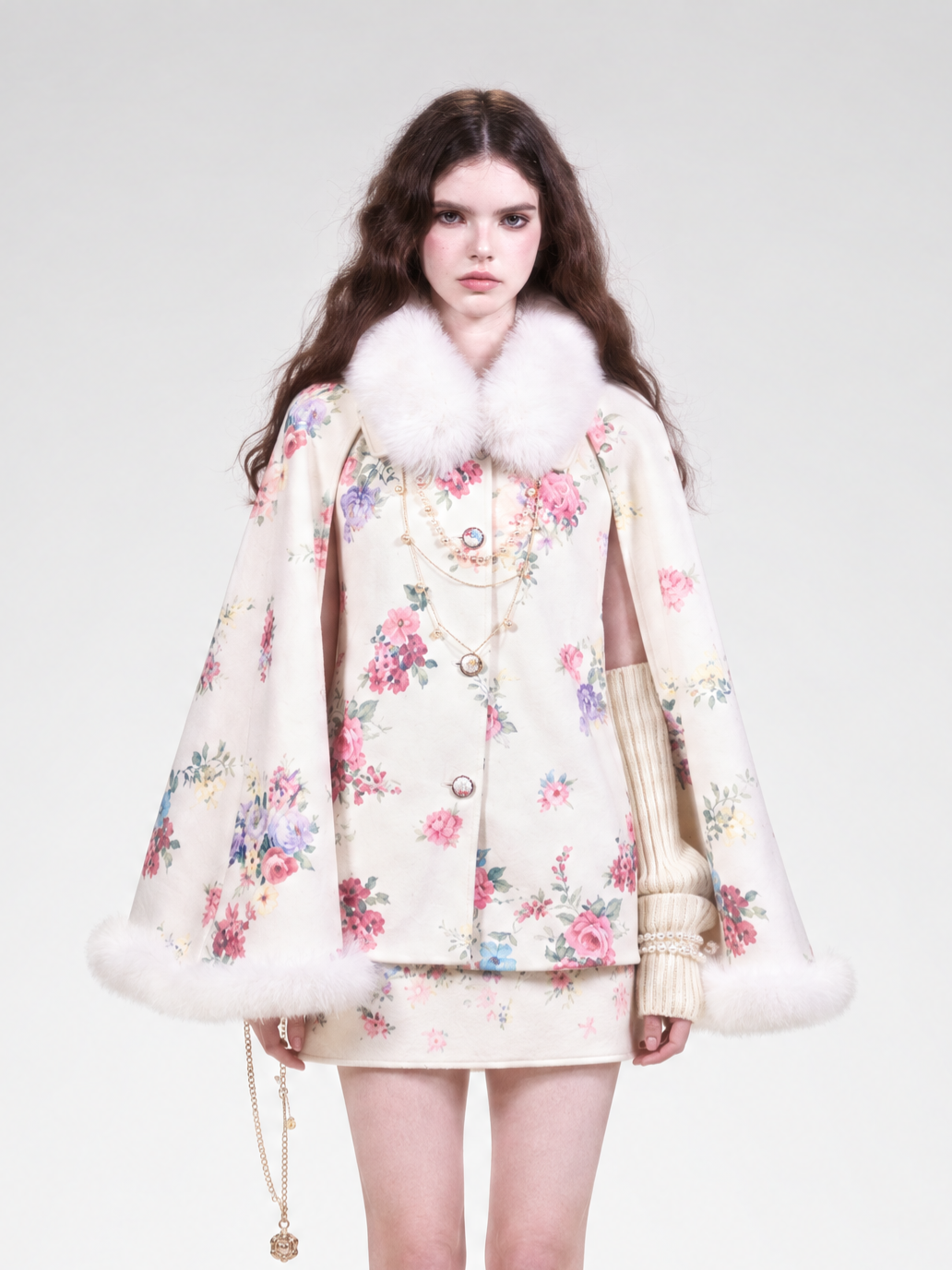 Vintage Floral Cape Skirt Set