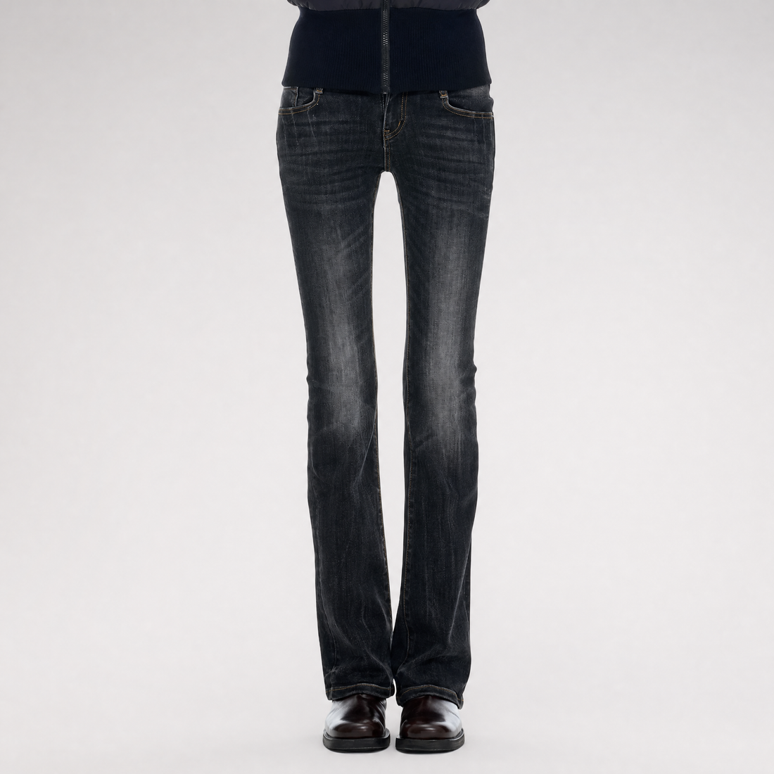 Washed Low-Rise Flare Jeans
