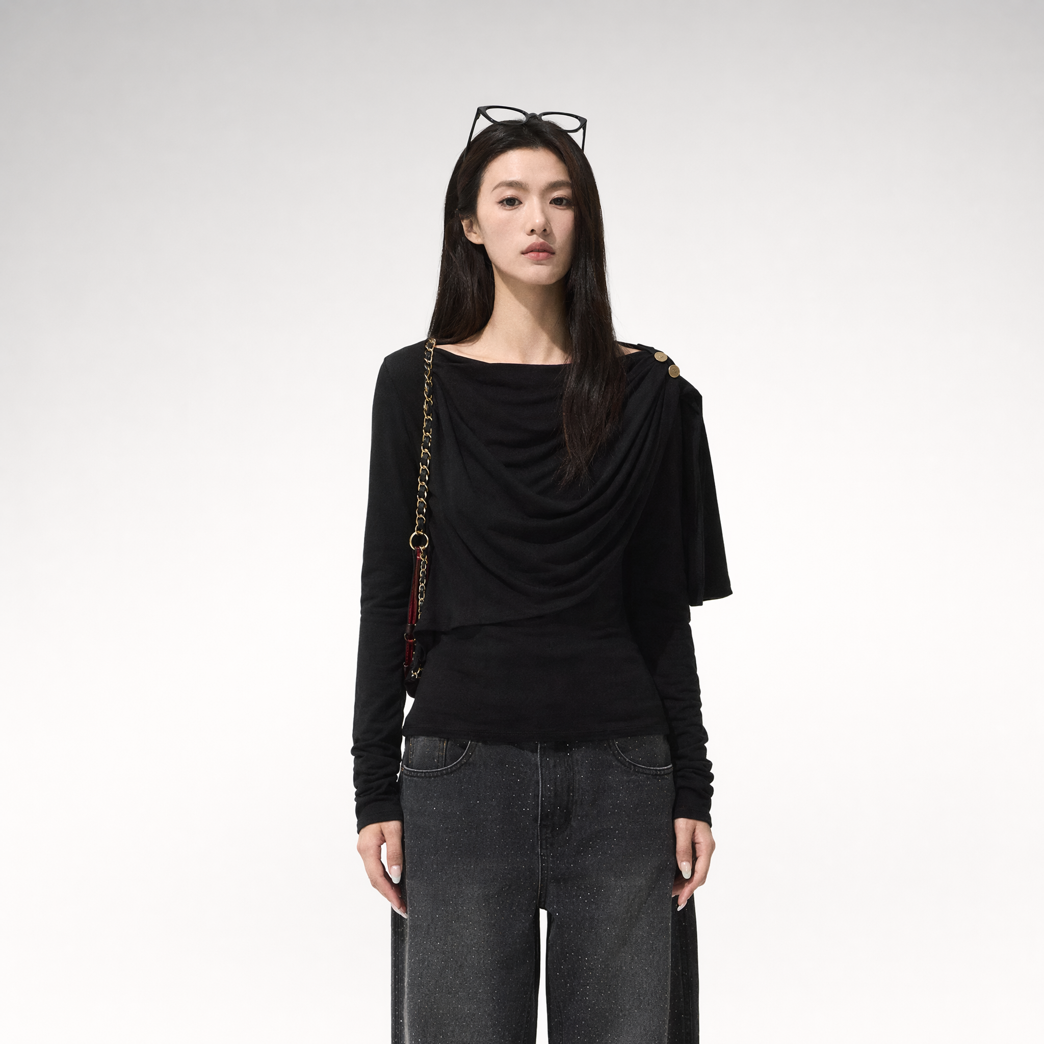Draped Slim Knit Top