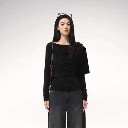 Draped Slim Knit Top