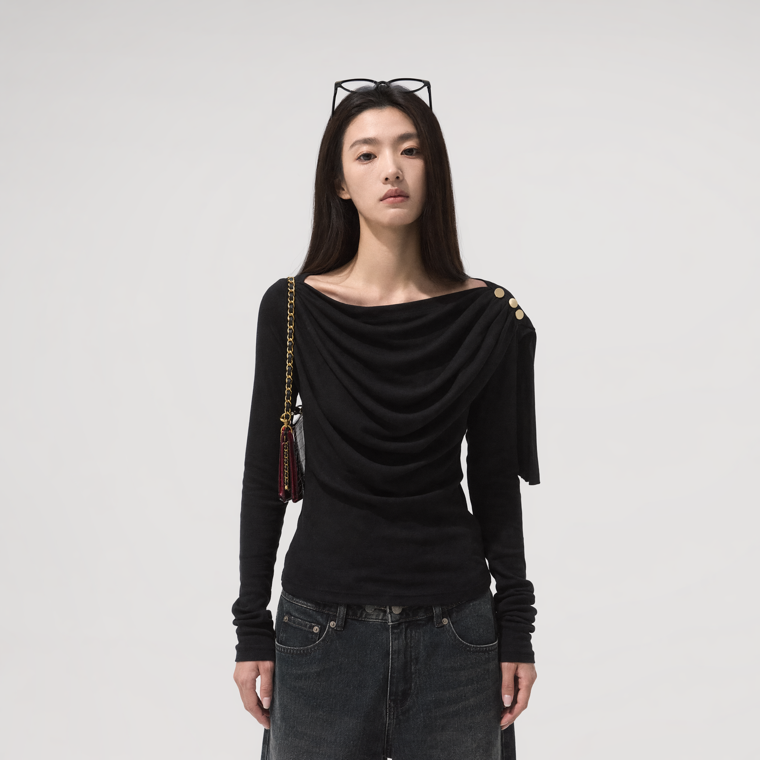Draped Slim Knit Top