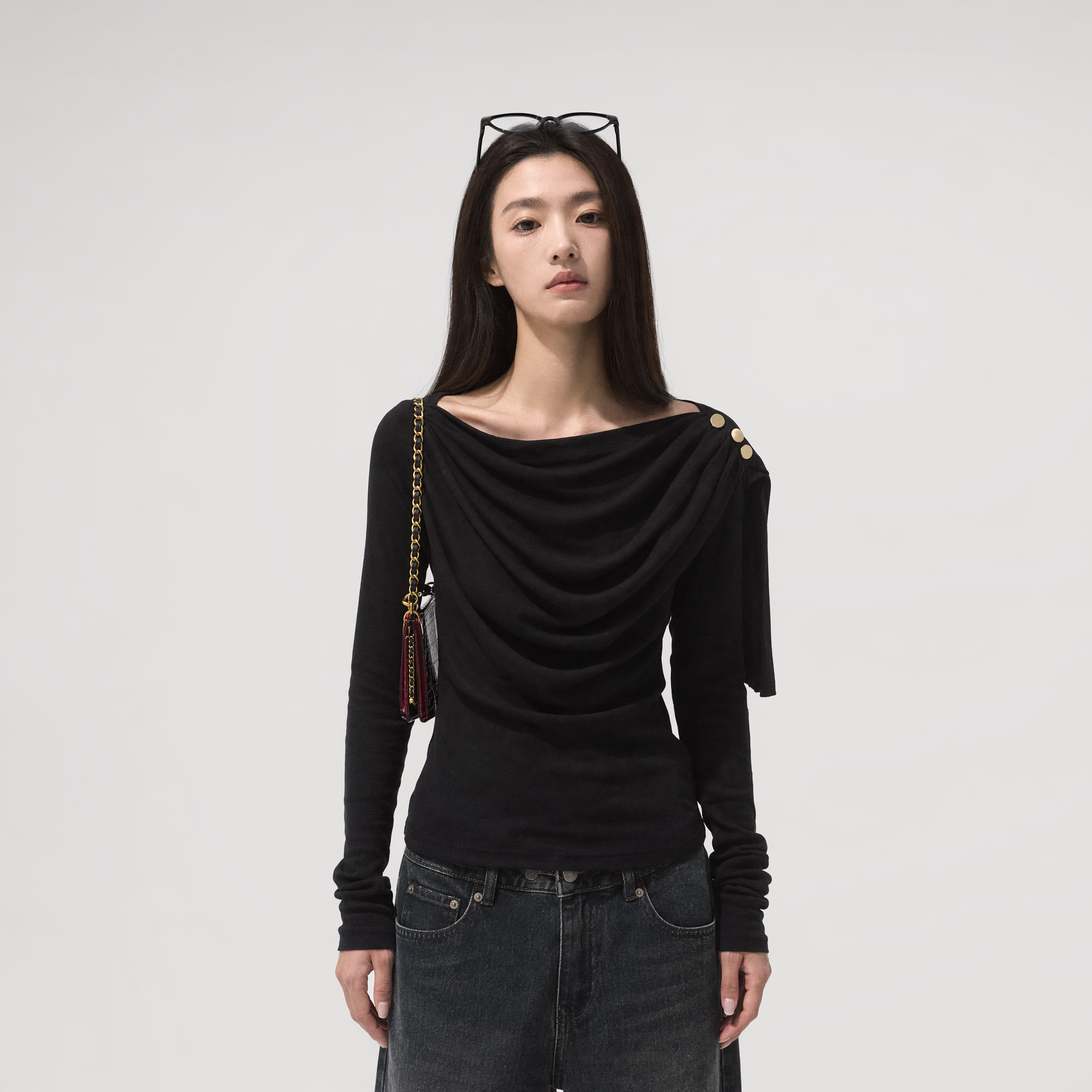 Draped Slim Knit Top