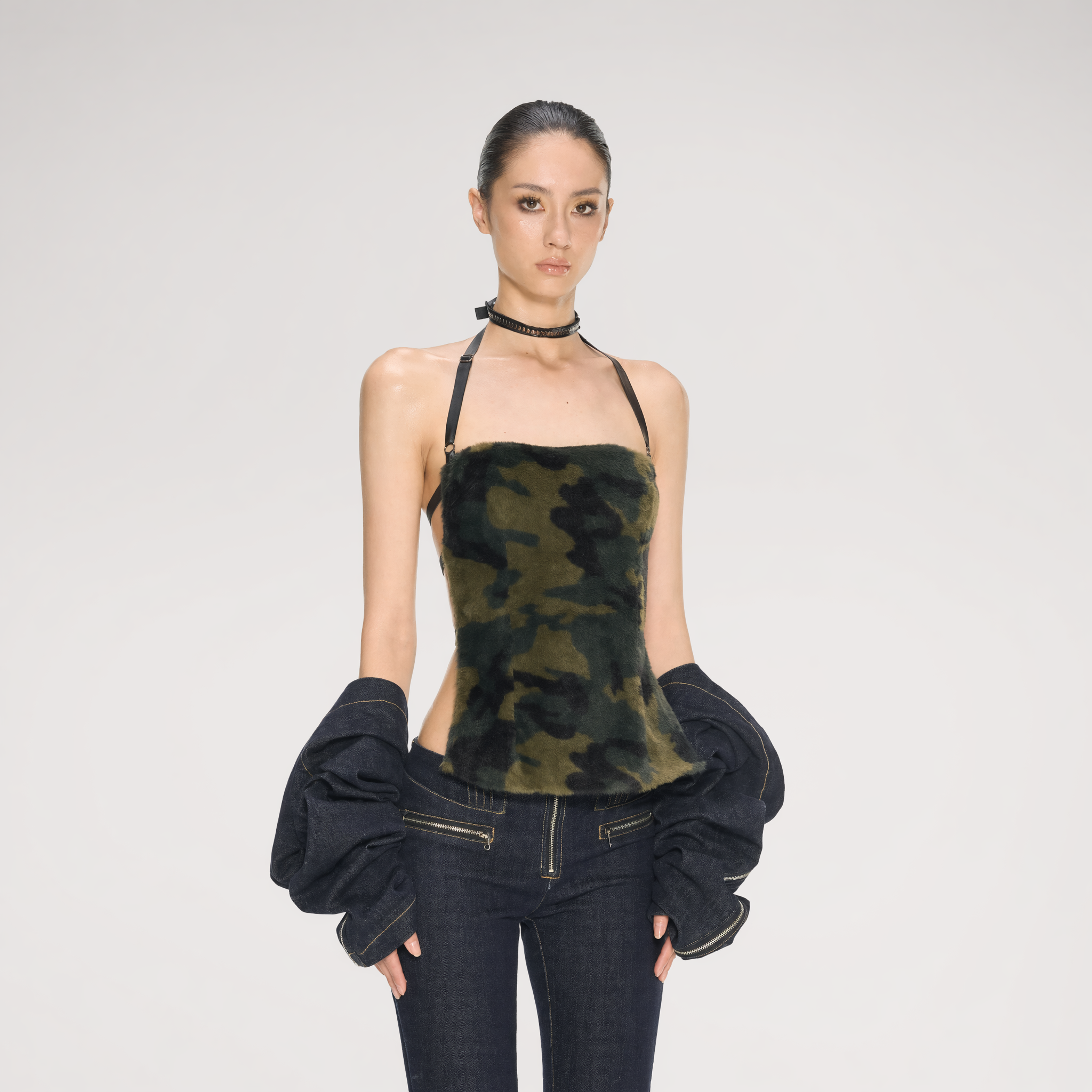 Camouflage Faux Fur Top