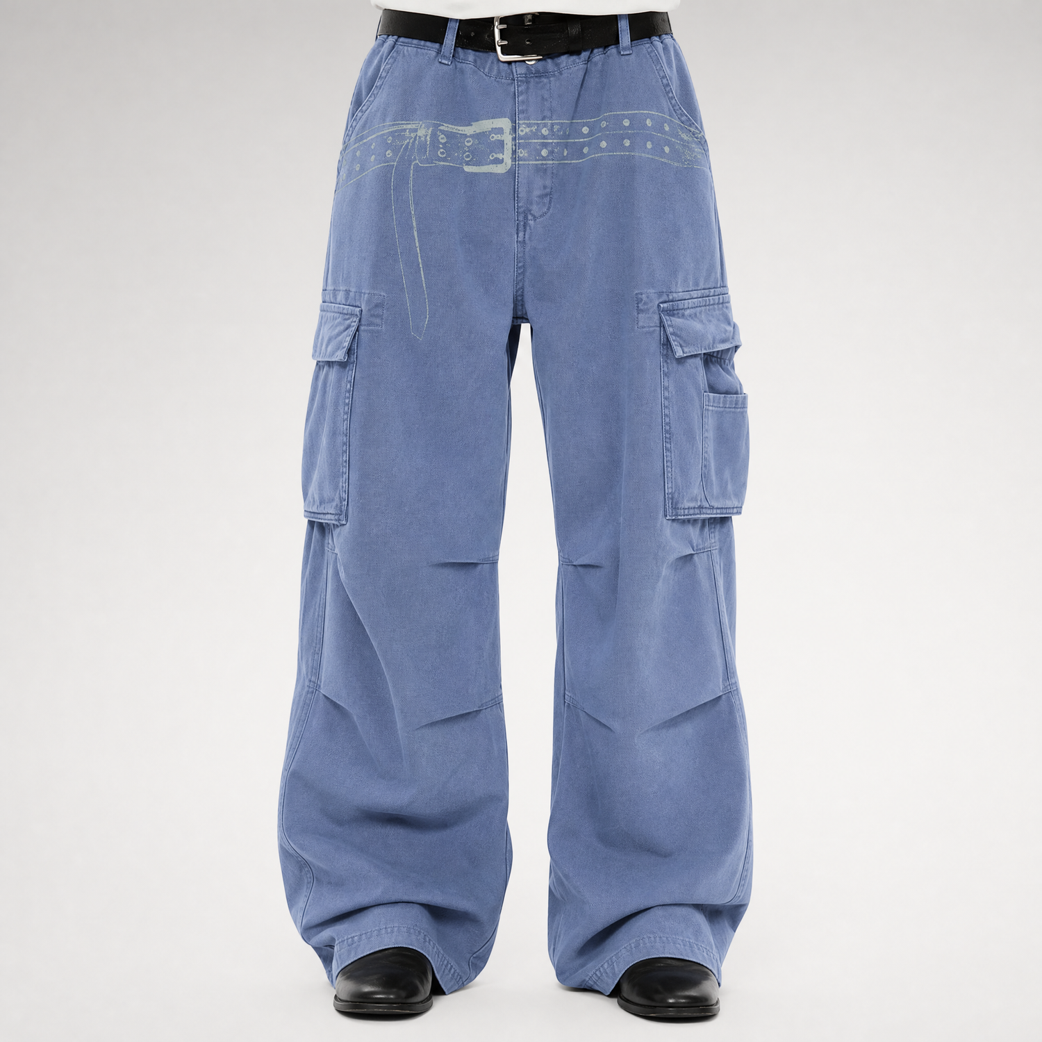 Washed Distressed Wide-Leg Cargo Pants