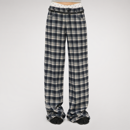 Brushed Plaid Wide-Leg Pants