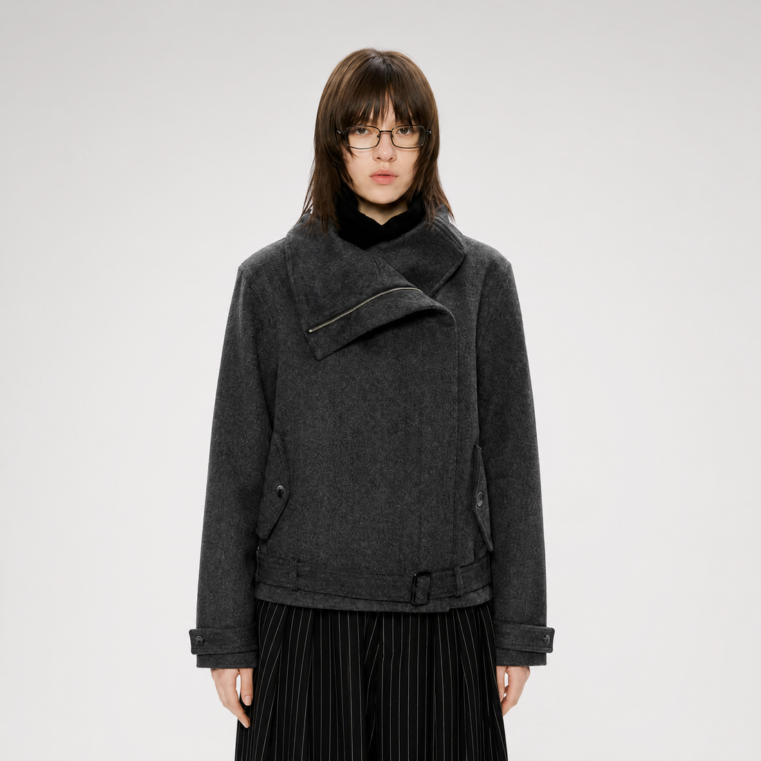Merino Wool Cropped Belted Jacket