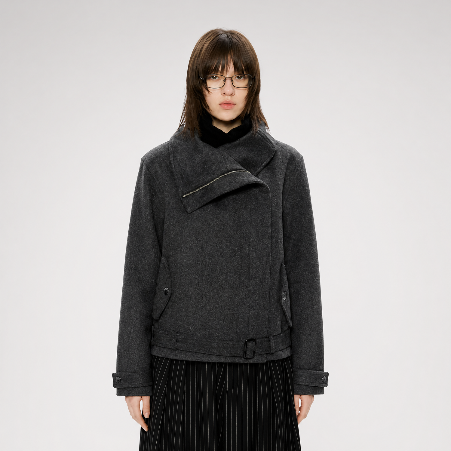 Merino Wool Cropped Belted Jacket