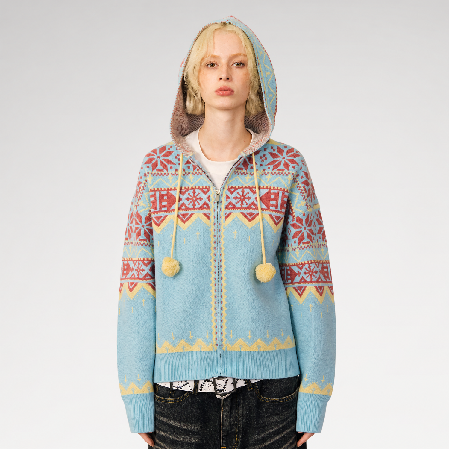 Fair Isle Hooded Zip Cardigan