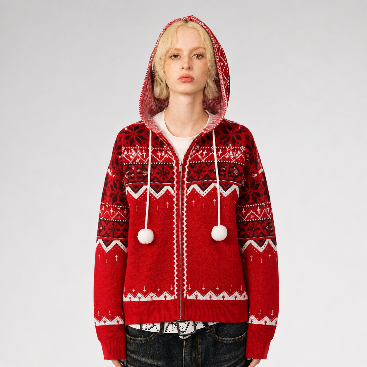 Fair Isle Hooded Zip Cardigan