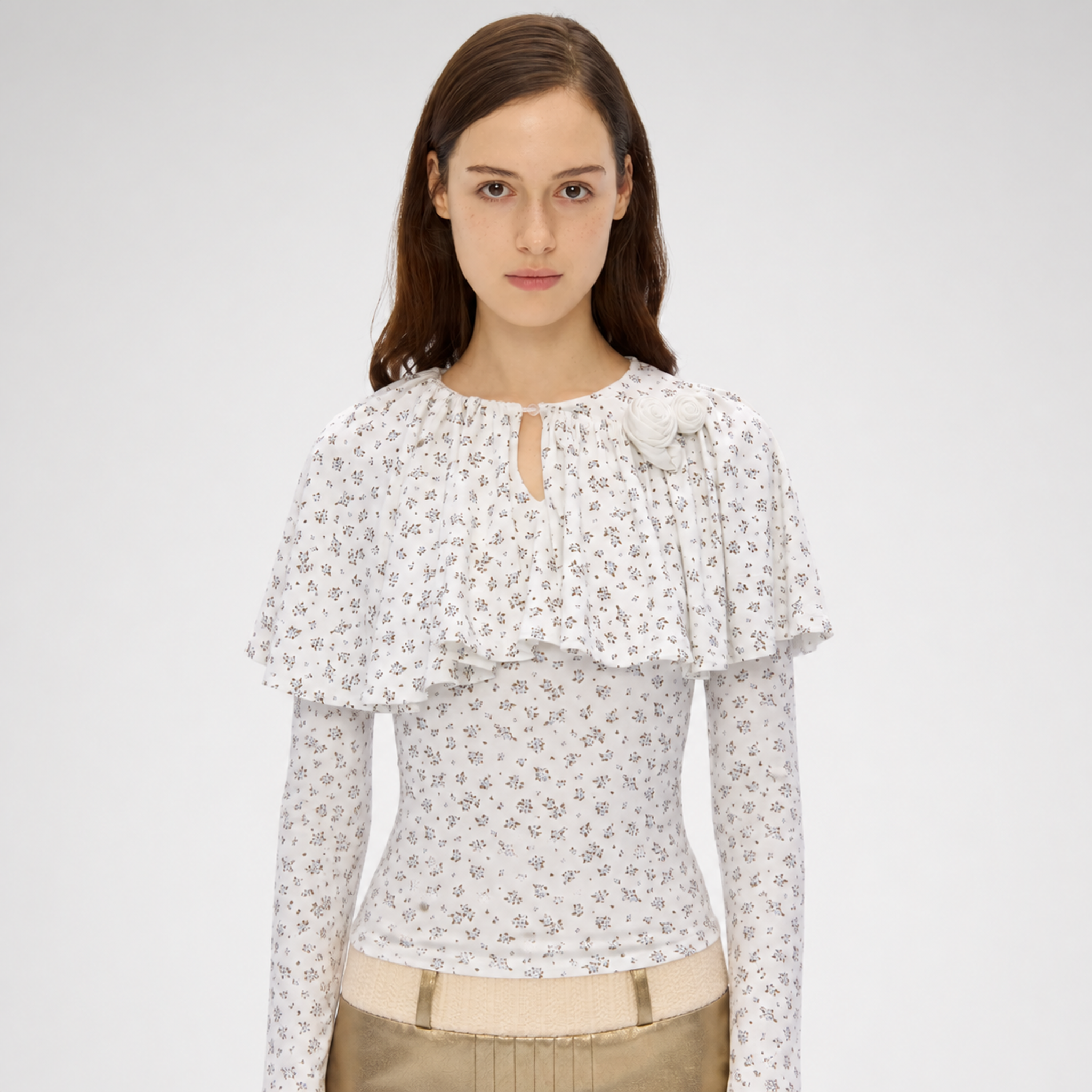 Floral Ruffle Cape Top