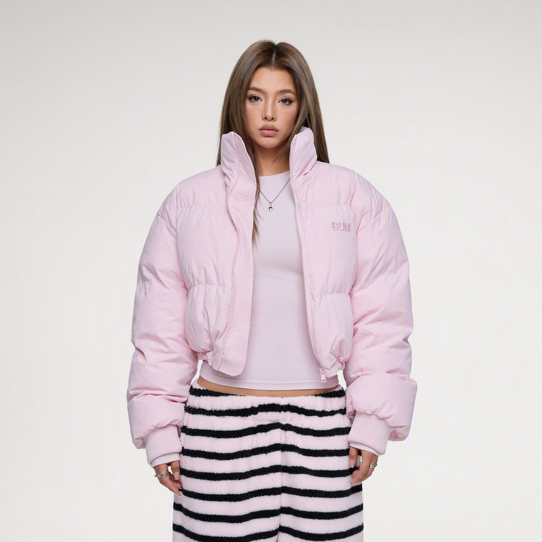 Pink Cropped Puffer Jacket