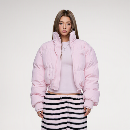 Pink Cropped Puffer Jacket