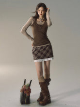 Khaki & Black Patchwork Checkered 2-in-1 Mini Skirt - CHINASQUAD