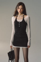 2-in-1 Neck Wool Mini Dress - CHINASQUAD