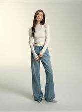 Light Blue Patchwork Wide-Leg Jeans - CHINASQUAD