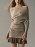 Khaki & Black Off-shoulder Knitted Mini Dress - CHINASQUAD