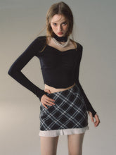 Khaki & Black Patchwork Checkered 2-in-1 Mini Skirt - CHINASQUAD