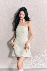 (Final Sale) Tweed Tube Dress With Rose Choker - CHINASQUAD