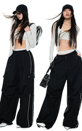 Black & Beige Wide-Legged Windbreaker Pants - CHINASQUAD