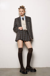 Padded Shoulders Plaid Blazer - CHINASQUAD