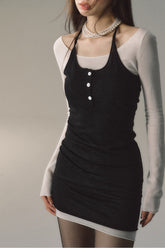 2-in-1 Neck Wool Mini Dress - CHINASQUAD