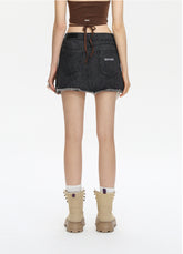 Bear Curved Denim Skirt - CHINASQUAD