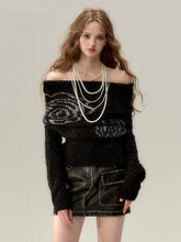 Black & Khaki Off-shoulder Wool Knitted Sweater - CHINASQUAD