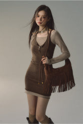 2-in-1 Neck Wool Mini Dress - CHINASQUAD