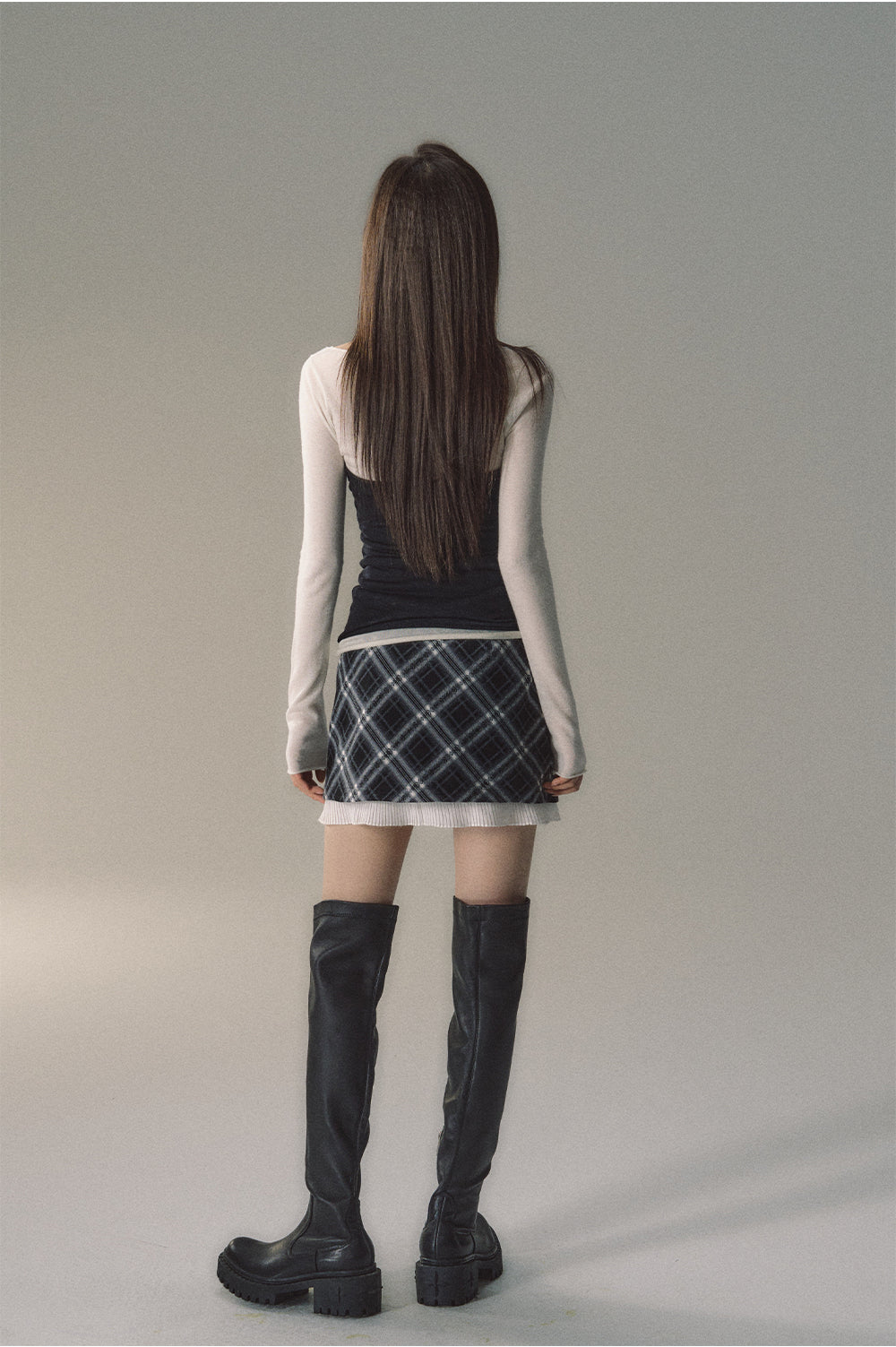 Khaki &amp; Black Patchwork Checkered 2-in-1 Mini Skirt - CHINASQUAD