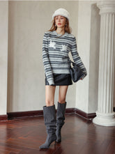 Striped & Black Round Neck Knit Sweater - CHINASQUAD