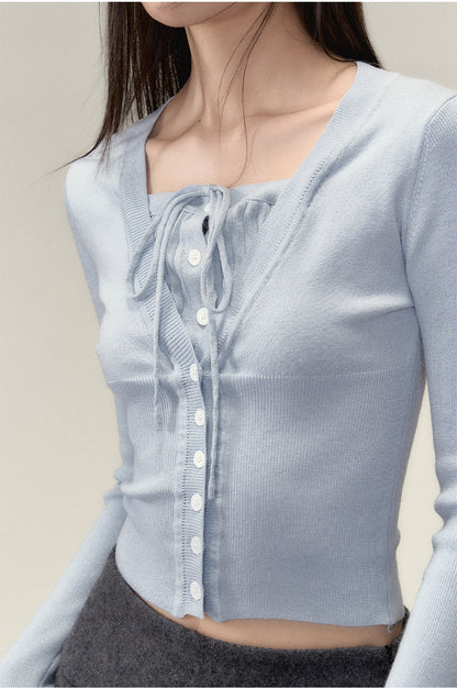 Black &amp; Blue 2-in-1 Short V-neck Sweater - CHINASQUAD