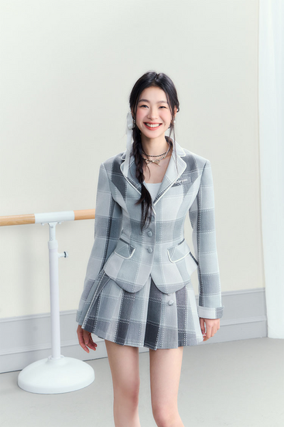 College Striped Blazer &amp; Pleated Skirt Set - CHINASQUAD