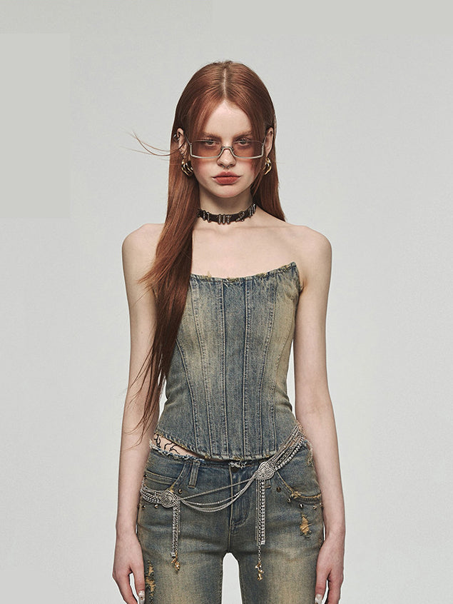 Denim Blue Tube Top - CHINASQUAD