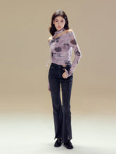 Purple Rose Printed Mesh Long Sleeve T-shirt - CHINASQUAD