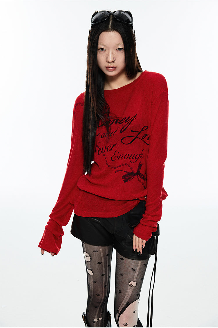 Printed Crewneck Oversized Long Sleeve T-shirt - CHINASQUAD