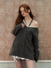 Apricot & Gray Lace Halterneck Sweater - CHINASQUAD