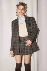 Padded Shoulders Plaid Blazer - CHINASQUAD