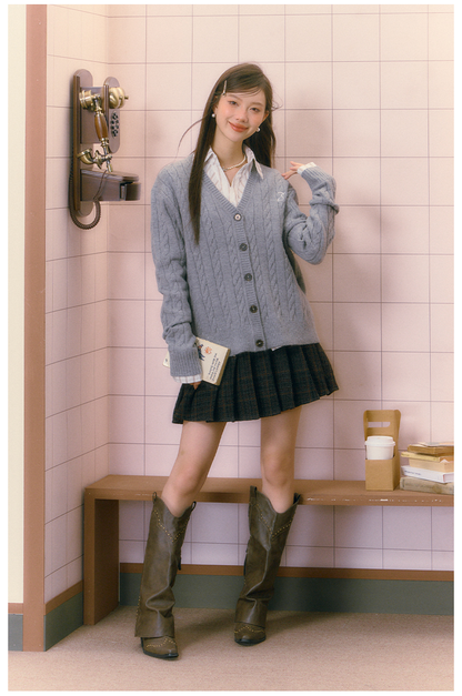 Gray &amp; Brown College Style Knitted Cardigan - CHINASQUAD