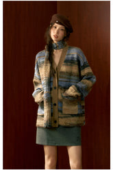 Striped Knit Cardigan & Scarf Set - CHINASQUAD