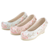 "Peony 芍药" Embroidered Heeled Bow Shoes - CHINASQUAD